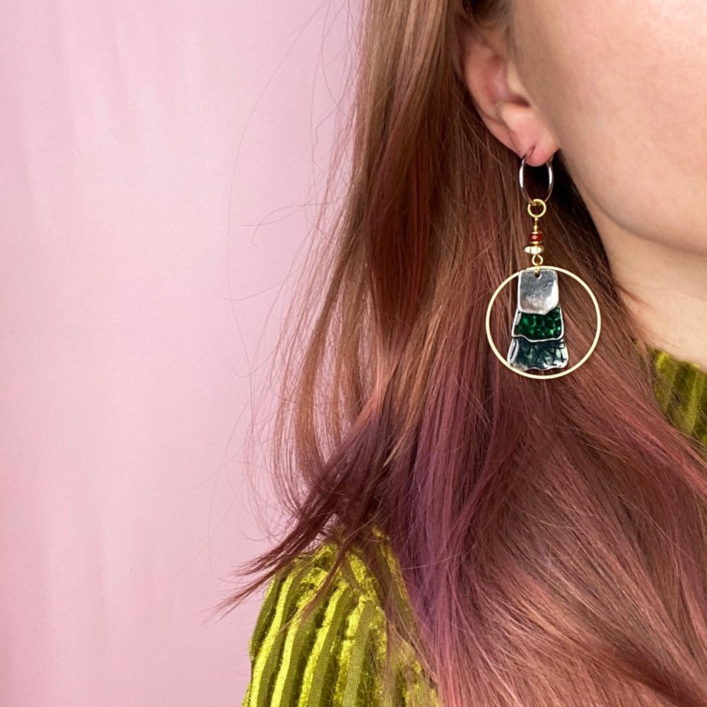 Statement Dangle Hoops Earrings, Large Colorful C… - image 2